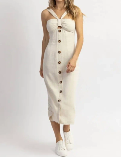Ina Fashion Rae Bow Button Midi Dress In Neutral In Beige