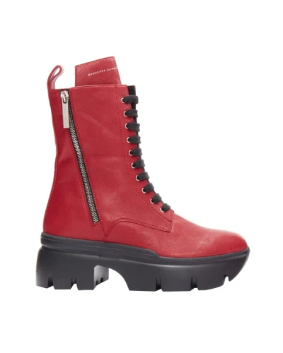 Giuseppe Zanotti Apocalypse Red Leather Side Zip Combat Boots