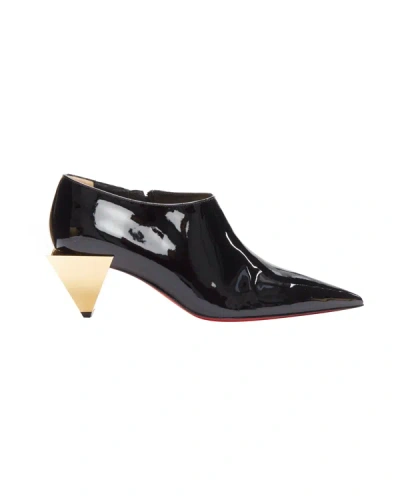 Christian Louboutin Xilobooties 55 Gold Pyramid Heel Black Patent Pump