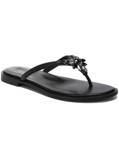 Naturalizer Liliana Womens Faux Leather Rhinestone Thong Sandals In Black