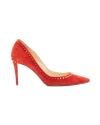 Christian Louboutin Anjalina 85 Red Suede Gold Spike Stud High Heel Pumps