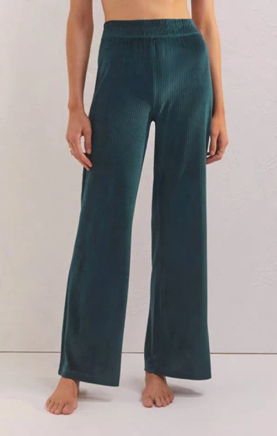 Z Supply Flare Up Velour Pant In Rich Pine In Multi
