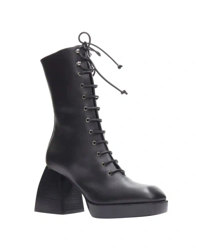 Nodaleto Black Lace Up Square Toe Block Heeled Platform Boots