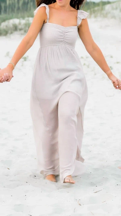 Sweet Lovely By Jen Erin Ruffle Sleeve Maxi Dress In Stone In White