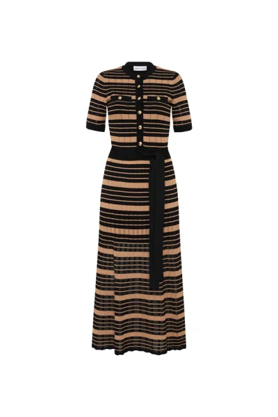 Rebecca Vallance Rivoli Knit Midi Dress In 黑色 & 棕色条纹