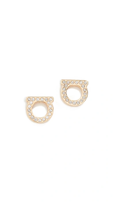 Ferragamo Small Crystal Gancio Stud Earrings In Gold/clear