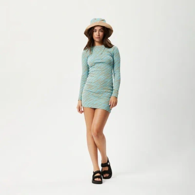 Afends Recycled Ribbed Long Sleeve Dress In Colour-blue