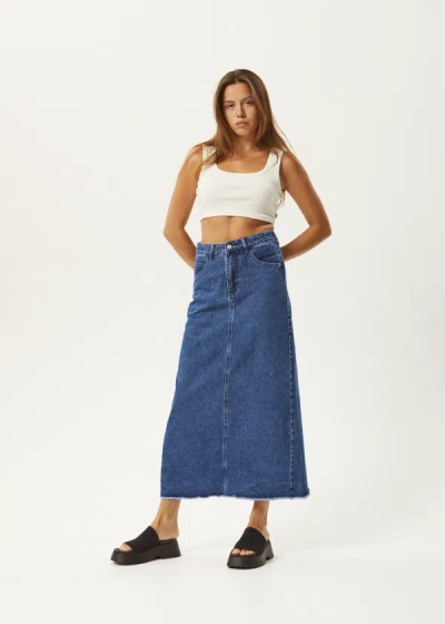 Afends Organic Denim Midi Skirt In Colour-blue