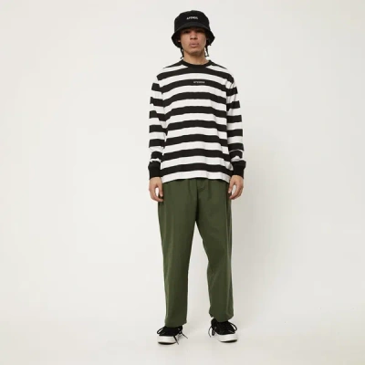Afends Recycled Striped Long Sleeve Logo T-shirt In Black