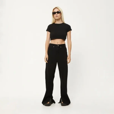 Afends Hemp Ribbed Cropped T-shirt In Black