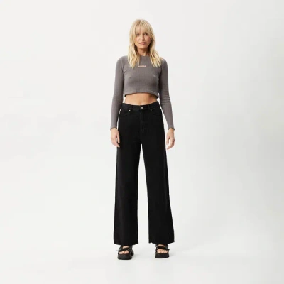 Afends Waffle Long Sleeve Cropped Top In Gray