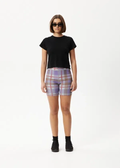 Afends Hemp Check Ribbed Bike Shorts In Purplecolor