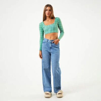 Afends Hemp Ribbed Check Long Sleeve Top In Green