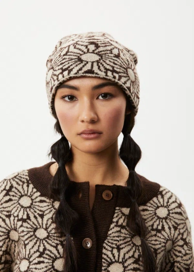 Afends Floral Knit Beanie In Brown