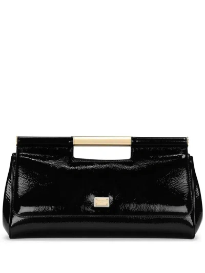Dolce & Gabbana Black Sicily Large Leather Clutch Bag