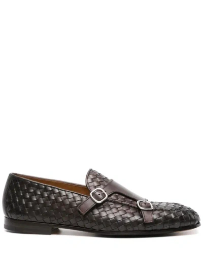 Doucal's Woven Loafer With Buckles Shoes In Brown
