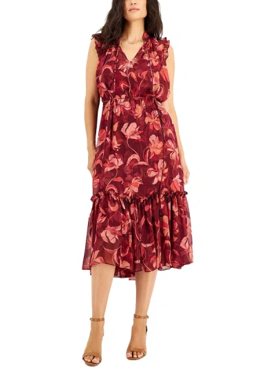 Inc Womens Floral Long Midi Dress In Red