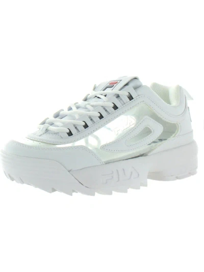 Fila Disruptor Ii Clear Womens Faux Leather Logo Fashion Sneakers In White