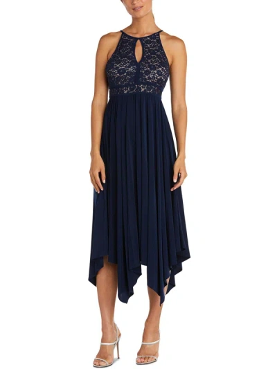 Nw Nightway Womens Lace Formal Fit & Flare Dress In Blue