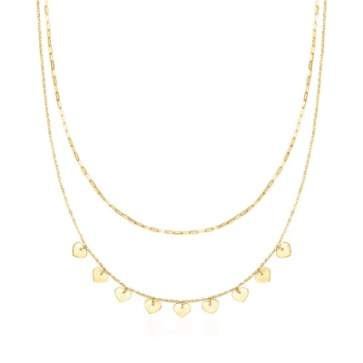 Rs Pure By Ross-simons Italian 14kt Yellow Gold Paper Clip Link And Heart Station Layered Necklace