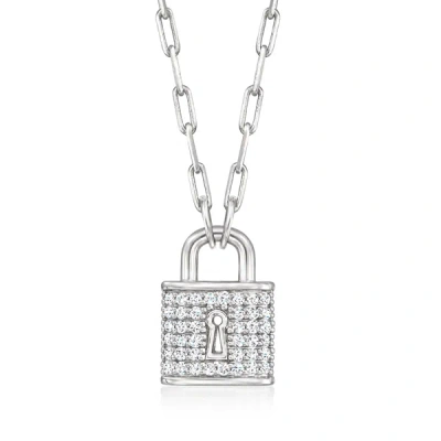 Rs Pure By Ross-simons Diamond Padlock Paper Clip Link Necklace In Sterling Silver