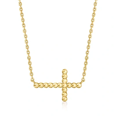 Rs Pure By Ross-simons Italian 14kt Yellow Gold Beaded Sideways Cross Necklace