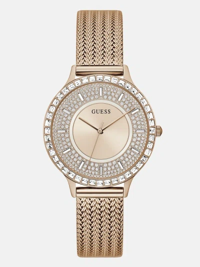 Guess Factory Rose Gold-tone Analog Watch In Silver
