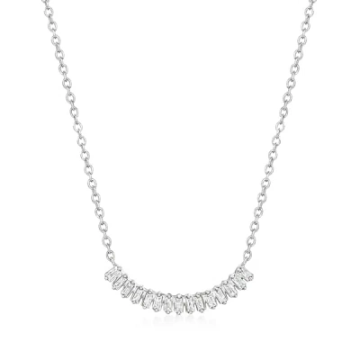 Rs Pure By Ross-simons Diamond Curved Bar Necklace In Sterling Silver