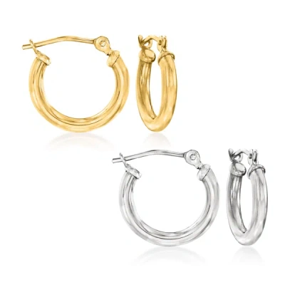 Rs Pure By Ross-simons Sterling Silver And 14kt Yellow Gold Jewelry Set: 2 Pairs Of Huggie Hoop Earrings
