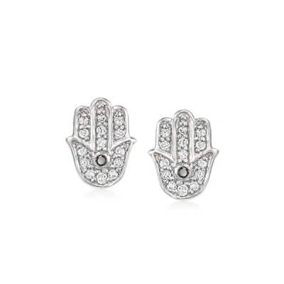 Rs Pure By Ross-simons Black And White Diamond Hamsa Stud Earrings In Sterling Silver