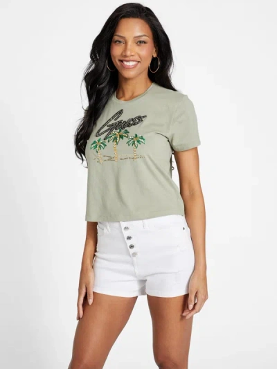Guess Factory Eco Embellished Palms Tee In Green