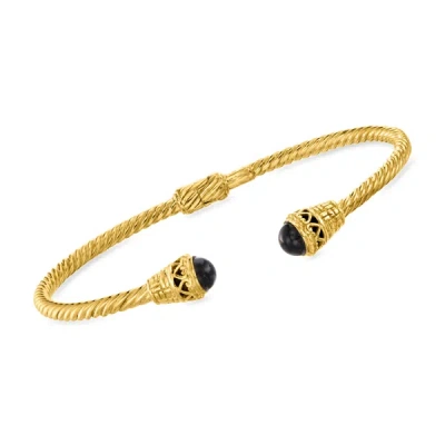 Ross-simons Onyx Twisted Cuff Bracelet In 18kt Gold Over Sterling In Black