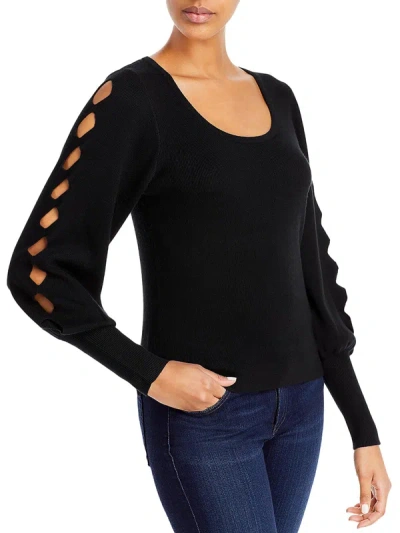 T Tahari Womens Cut-out Ribbed Knit Pullover Sweater In Black