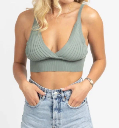 Endless Blu. Sweater V-neck Crop Tank In Dark Sage In Green