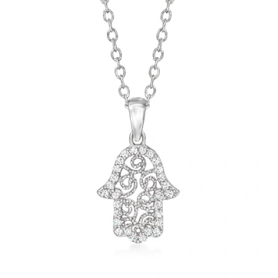 Rs Pure By Ross-simons Diamond Filigree Hamsa Pendant Necklace In Sterling Silver