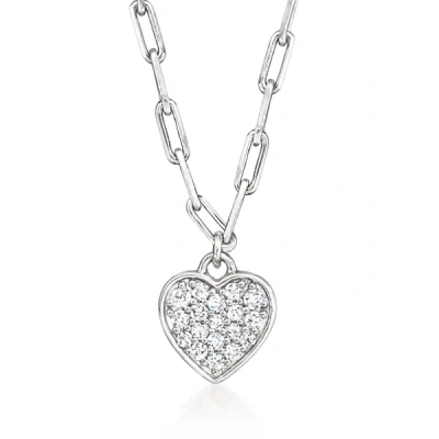 Rs Pure By Ross-simons Pave Diamond Heart Paper Clip Link Necklace In Sterling Silver