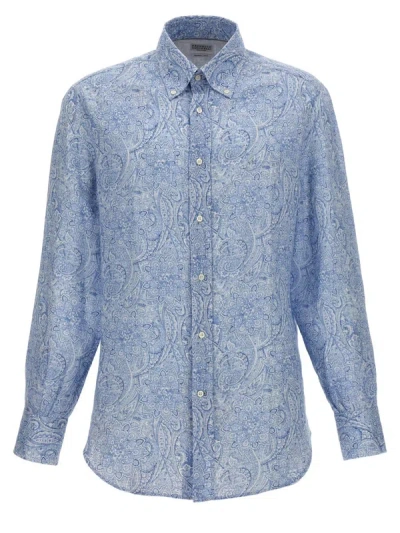 Brunello Cucinelli All Over Print Shirt In Blue
