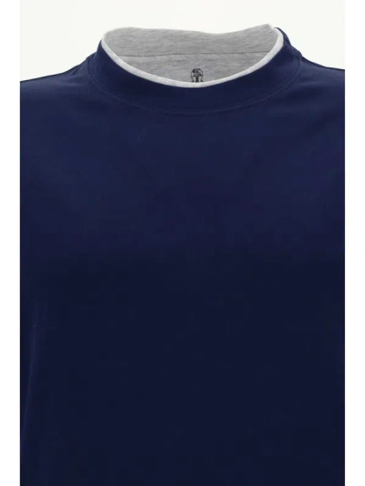 Brunello Cucinelli T-shirts In Blu Prussia+grigio Chiaro