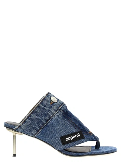 Coperni Denim Open Thong Sandals In Wasblu Washed Blue