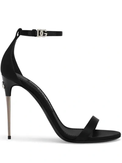 Dolce & Gabbana Satin Heel Sandals In Black