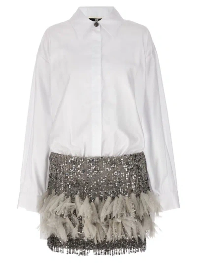 Elisabetta Franchi Fringed Sequin Shirt Dress In White