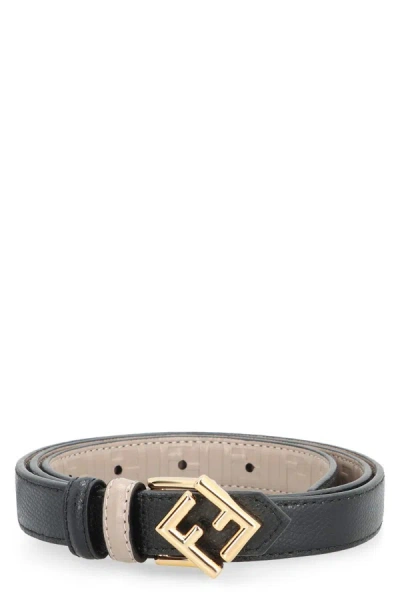 Fendi Ff Diamonds Reversible Leather Belt In Black