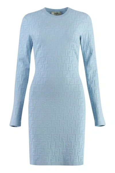 Fendi Jacquard Knit Mini-dress In Blue