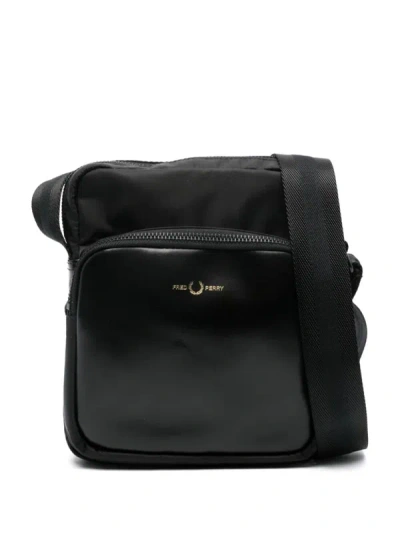 Fred Perry Fp Nylon Twill Leather Side Bag Bags In Black