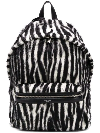 Saint Laurent City Zebra Print Backpack In Black