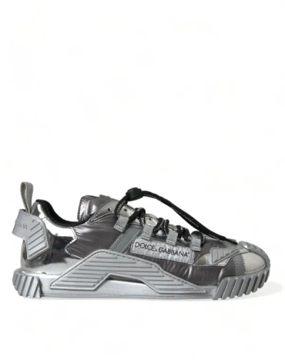 Dolce & Gabbana Silver Lace Up Low Top Men Ns1 Sneakers Shoes In Grey/black