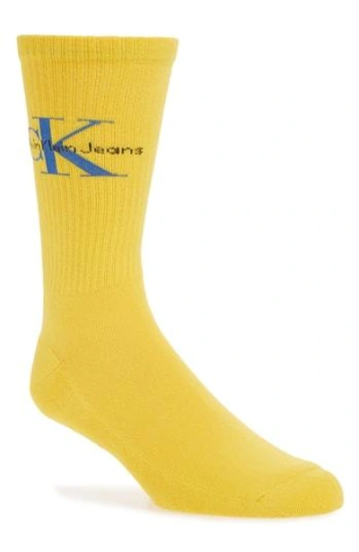 Calvin Klein Men's Ribbed Logo Crew Socks In Yellow