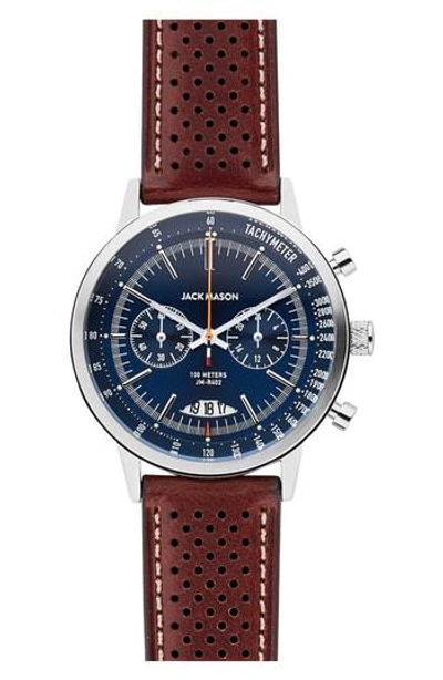 Jack Mason Racing Chronograph Leather Strap Watch, 40mm In Blue