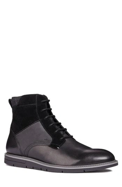 Geox Uvet Lace-up Boot In Black Leather