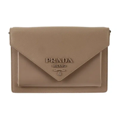 Prada Envelope Leather Wallet () In Beige
